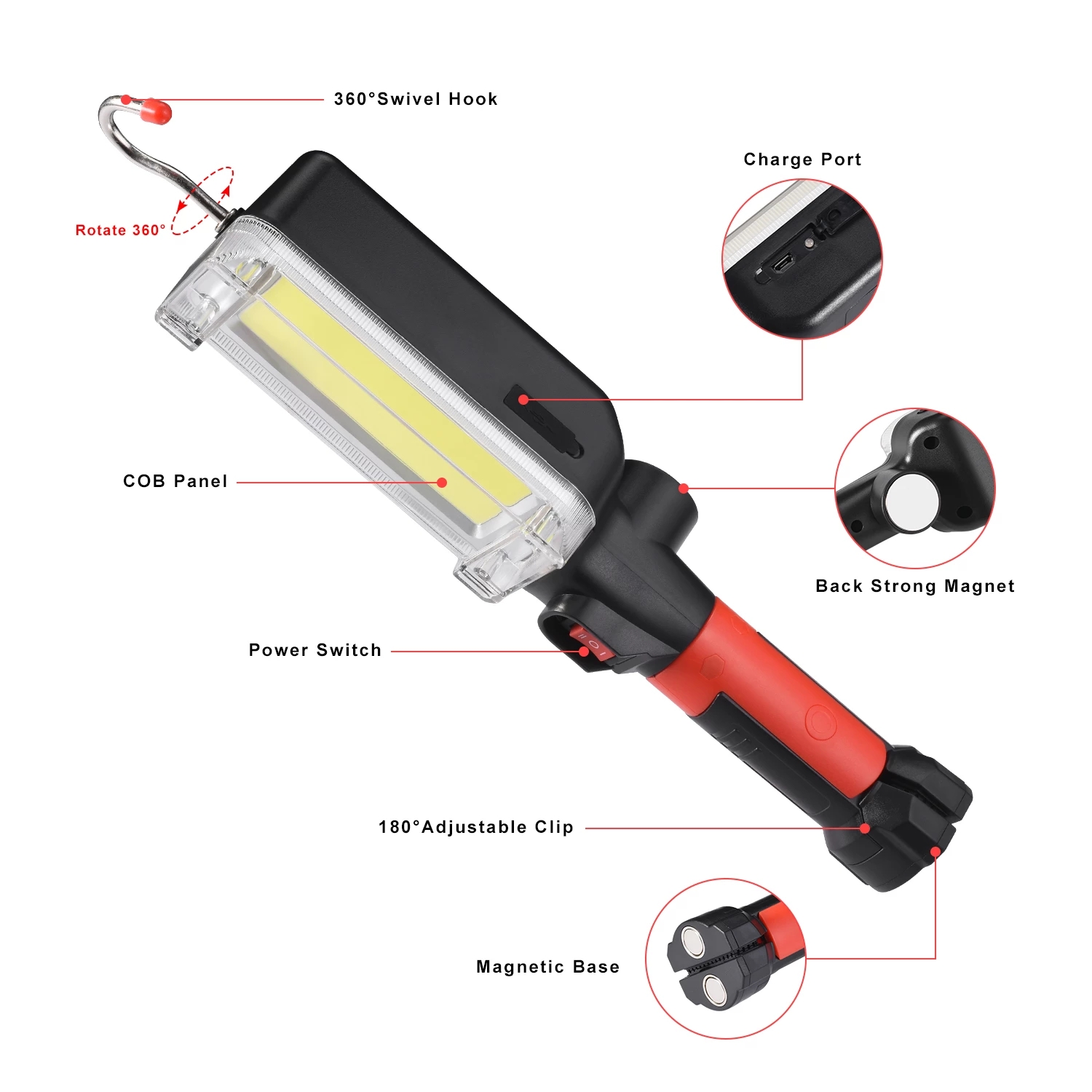COBA-led-portable-spotlight-cob-magnetic-work-lamp-18650-battery-plastic-case-3000LM-waterproof-usb-